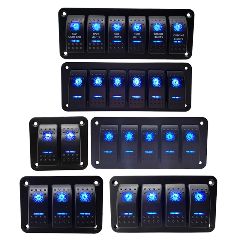 Rocker Switch 2 3 4 5 6 Gang Dual LED Marine Boat Truck Car Switch Panel Lighter Socket Circuit Breaker