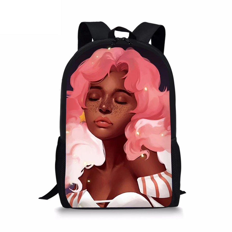 

Fashion Kids Backpack Black Cartoon African Girls Pattern School Bags Afro Arts Girls Designer Kids primary Book Bags