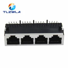 1 pces 1*4 4 portas blindagem rj45 8p8c fêmea jack conector sem led montagem pcb rede internet modular