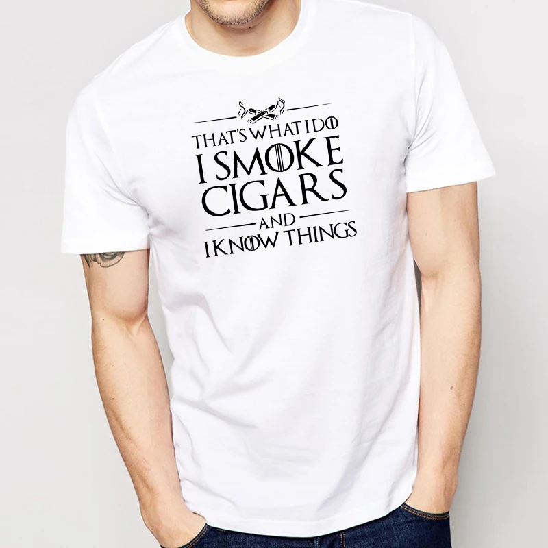 

Cigarette Lovers I Smoke Gigars Pattern White Short T-Shirt Summer Cotton Round Collar Male Tee Shirt