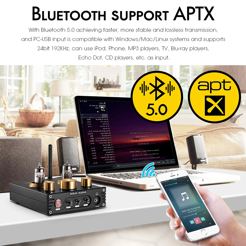 Nobsound HiFi Bluetooth 5,0 6J5 запорный трубный преусилитель бас стереонаушники усилитель с USB DAC APTX