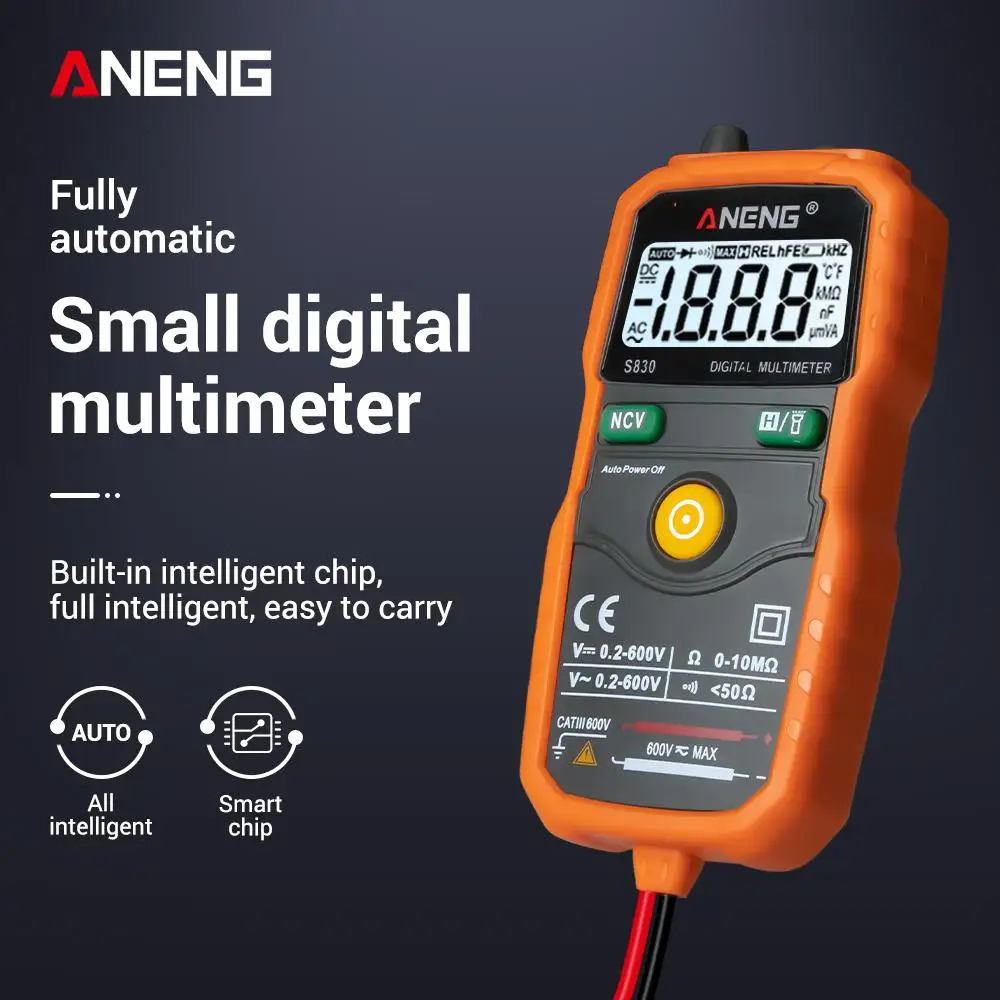 ANENG S830 True RMS цифровой мультиметр умный мультиметр Измерение постоянного/переменного напряжения Измеритель сопротивления с ЖК-дисплеем - Цвет: Orange