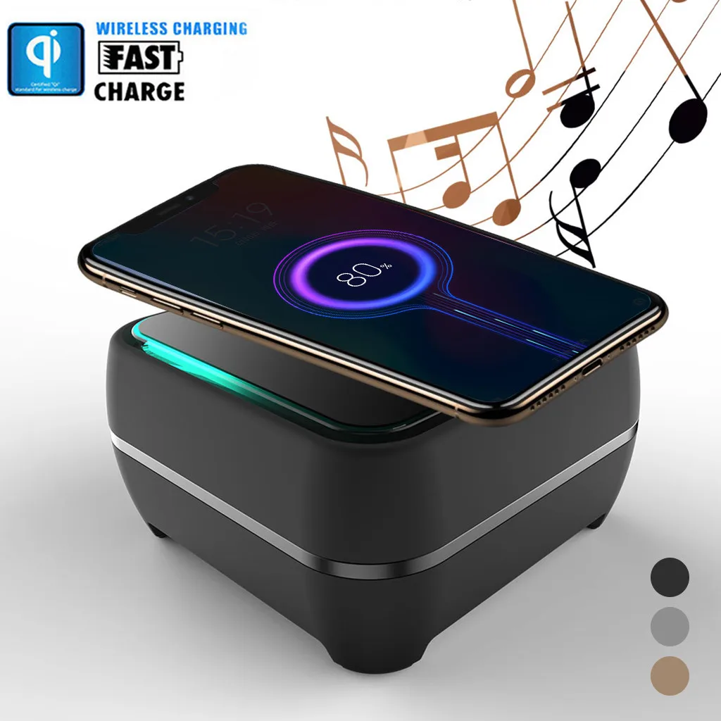 25# новая портативная Мини Bluetooth колонка в ретро стиле с QI беспроводным зарядным устройством Музыкальная Коробка плеер Беспроводное зарядное устройство для iphone Xs Max