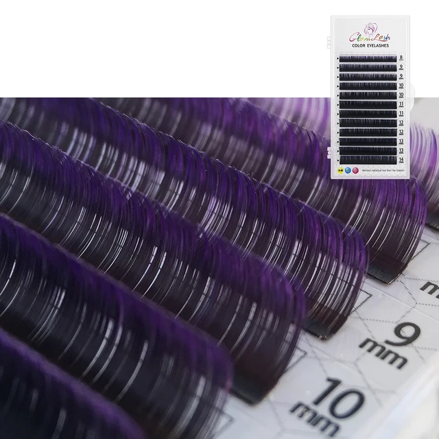 GLAMLASH Color Lash Purple Blue Brown Green Red White Pink Yellow Eyelash Extensions Individual False Colored Mink Lashes Makeup Gradient Purple
