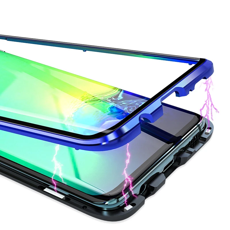 360 магнитный адсорбционный чехол для телефона для Xiao mi Red mi Note 7 Not 8 Pro, жесткая задняя крышка на магните, чехол для Xiomi mi 9t mi 9t t9 - Цвет: Clear With Blue