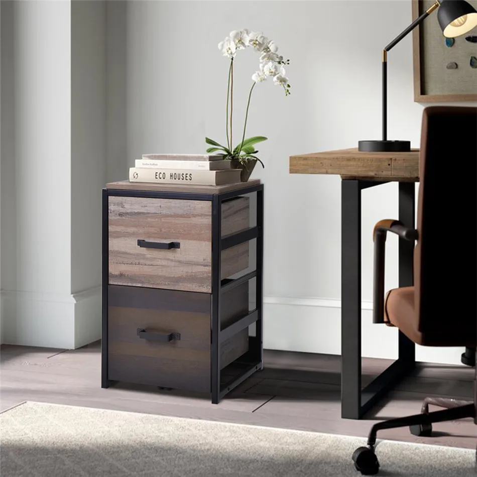 

Modern File Cabine MDF Vertical Filing Cabinet With 2 Drawers Walnut Gradient Color Stell Frame Simple For Office