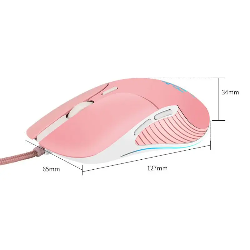Розовый бесшумный светодиодный светильник оптическая игровая мышь эргономичная USB Проводная мышь с 3200 dpi и 6 кнопками для ПК ноутбука компьютера ноутбука