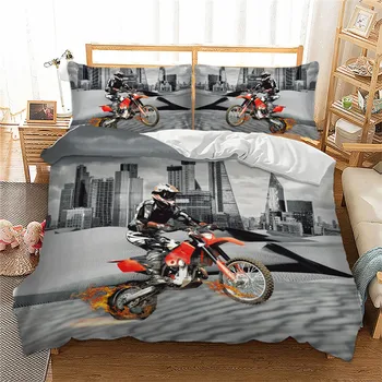 

Motorcycle Duvet Cover Set 3D Digital Print Bedding Sets with Pillowcases Grey Quilt Cover Bedclothes for Men Boys Bed Linen