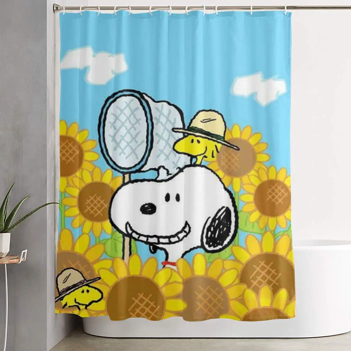 Snoopy Christmas Shower Curtain Kids Cartoon Waterproof Fabric Bathroom Curtain With 12 Hooks 60x72 Inch Home Kitchen Bath