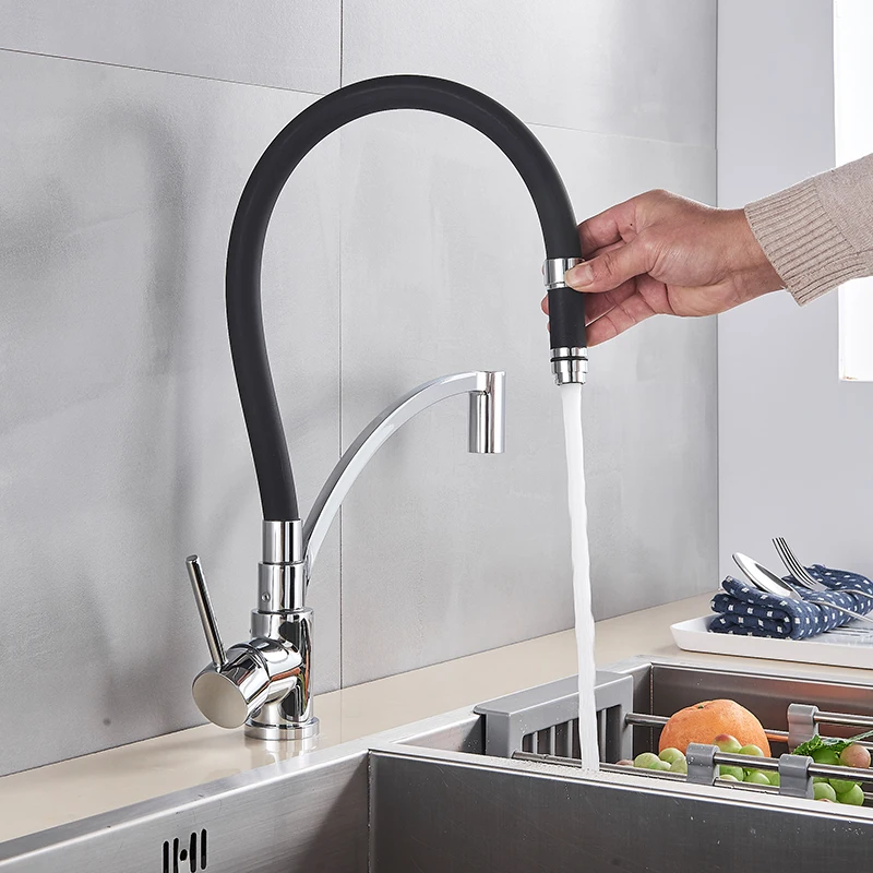 ChromeKitchen Faucet  Rotatable  Deck Mounted Ceramic Valve Hot and Cold Mixer Tap  Stainless Steel Black  Rotate at Any Angle,