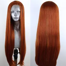 Bombshell микс оранжевый медь красный цвет прямой синтетический 13*3 парик фронта шнурка Glueless мягкие термостойкие волокна волос для женщин