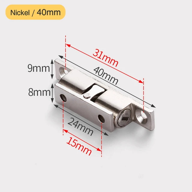 NAIERDI 2PCS Pure Copper Adjustable Cabinet Catches Double Ball Cabinet Closet Latch Clip Door Catches Furniture Fittings Nickel Plated 40mm