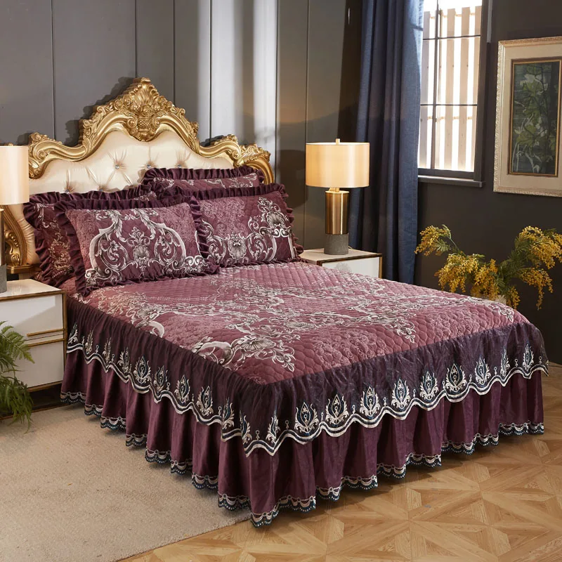 Роскошная бархатная Толстая кружевная юбка для кровати с Европейским принтом