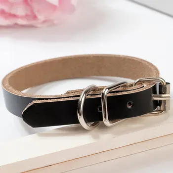 

42cm Black Rolled Leather Dog Collar Soft Touch Padded Round Puppy Durable Collar for Pets Cats Puppy