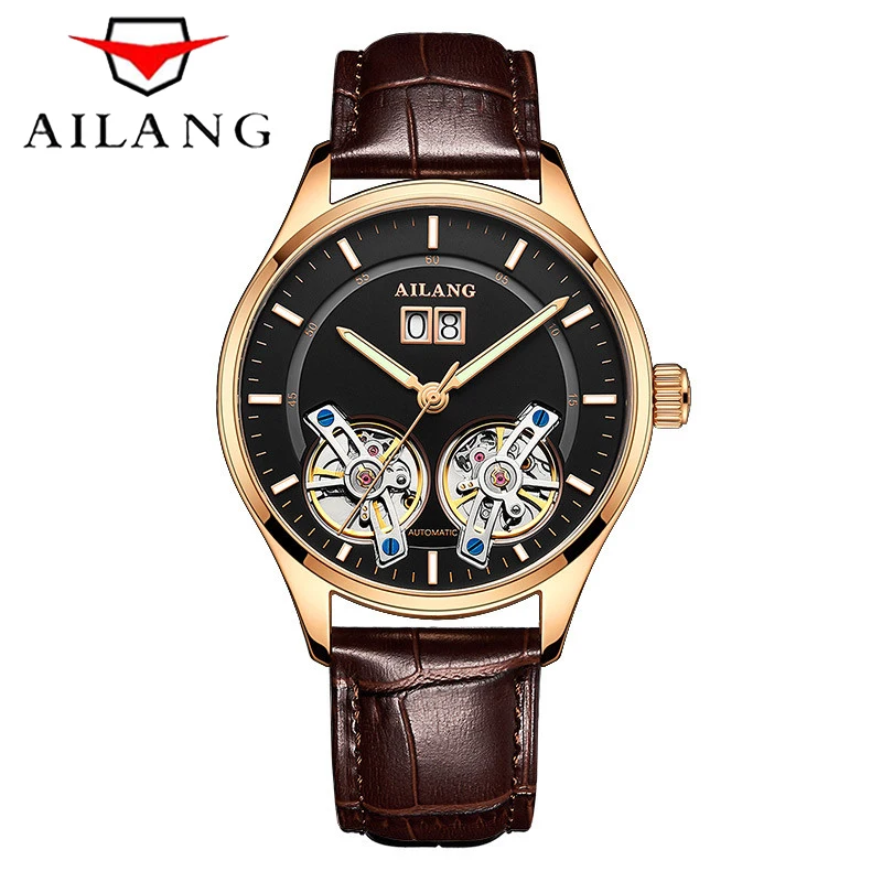 

Double Tourbillon Men Watches AILANG Automatic Watch men Self-Wind Fashion Mechanical Wristwatch Leather Luminous clock reloj