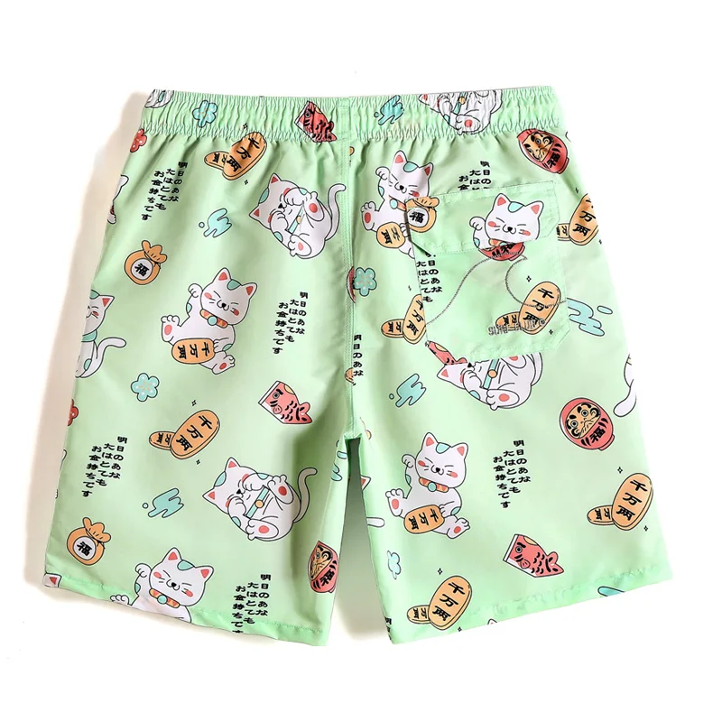 New Men’s Sexy Cartoon Cat Board shorts Floral fashion swimsuit liner Quick dry surfing joggers printed hawaiian bermudas mesh