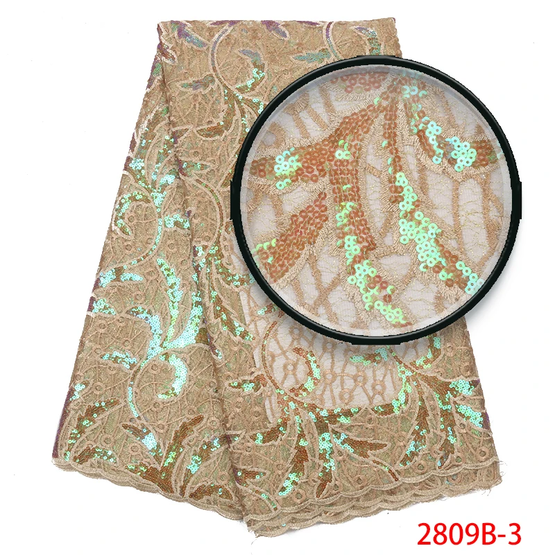 

African Lace Fabric 2019, High Quality Organza Laces with Sequins,Nigerian French Mesh Lace Fabrics for Bridal Dresses KS2809B-3