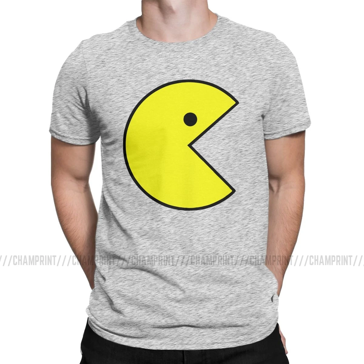 Винтажные футболки Pac-man, мужские хлопковые футболки с круглым вырезом, Pacman Pakkuman, ретро 80 s, аркадные игры, футболки с коротким рукавом, одежда для взрослых - Цвет: Серый