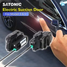 SATONIC 4 pçs/conjuntos sistema de porta de sucção eletrônica digital auto maçanetas para Tesla modelo 3 Y à prova d'água luz LED anti-pinça maçaneta OEM Look novo