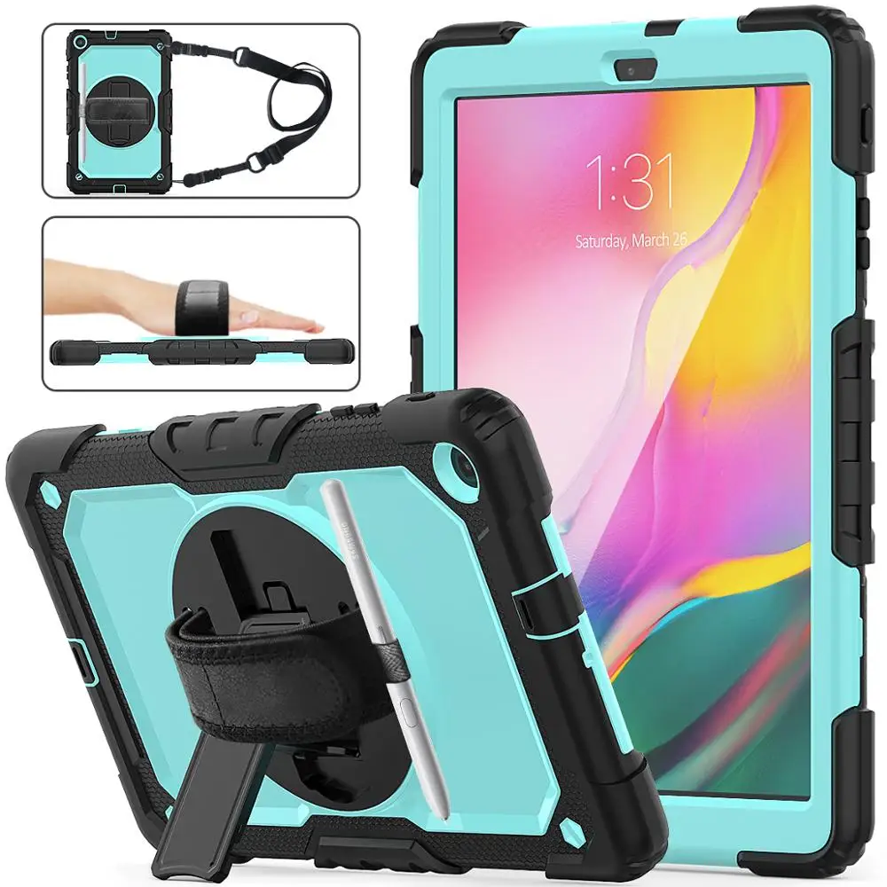

HXCASE for Samsung Galaxy Tab a 10 1 Cover 2019 360 Rotation Hand Strap Shockpoof Case with Shoulder Strap&Pencil Holder