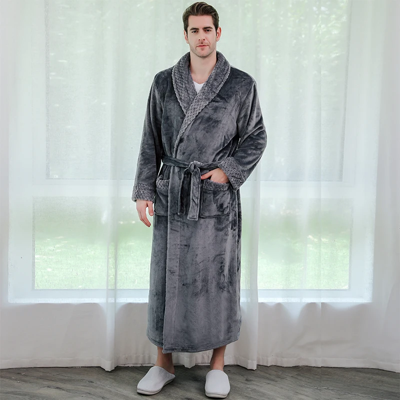 Распродажа, женский зимний супер мягкий теплый длинный банный халат, плюшевый халат кимоно для влюбленных, мужской халат, свадебное платье подружки невесты - Цвет: Men Grey