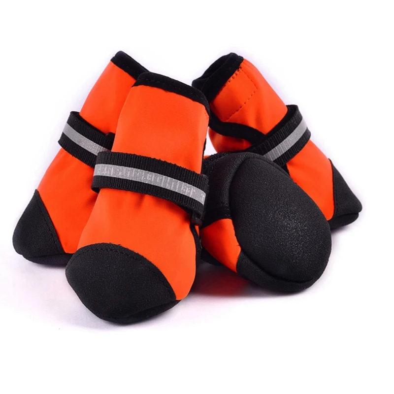 4 шт./партия; мягкая обувь для домашних животных; сезон осень-зима; непромокаемые зимние носки; удобная теплая обувь; большая наклейка на стену «Собачья лапка»; защитные ботинки - Цвет: Orange
