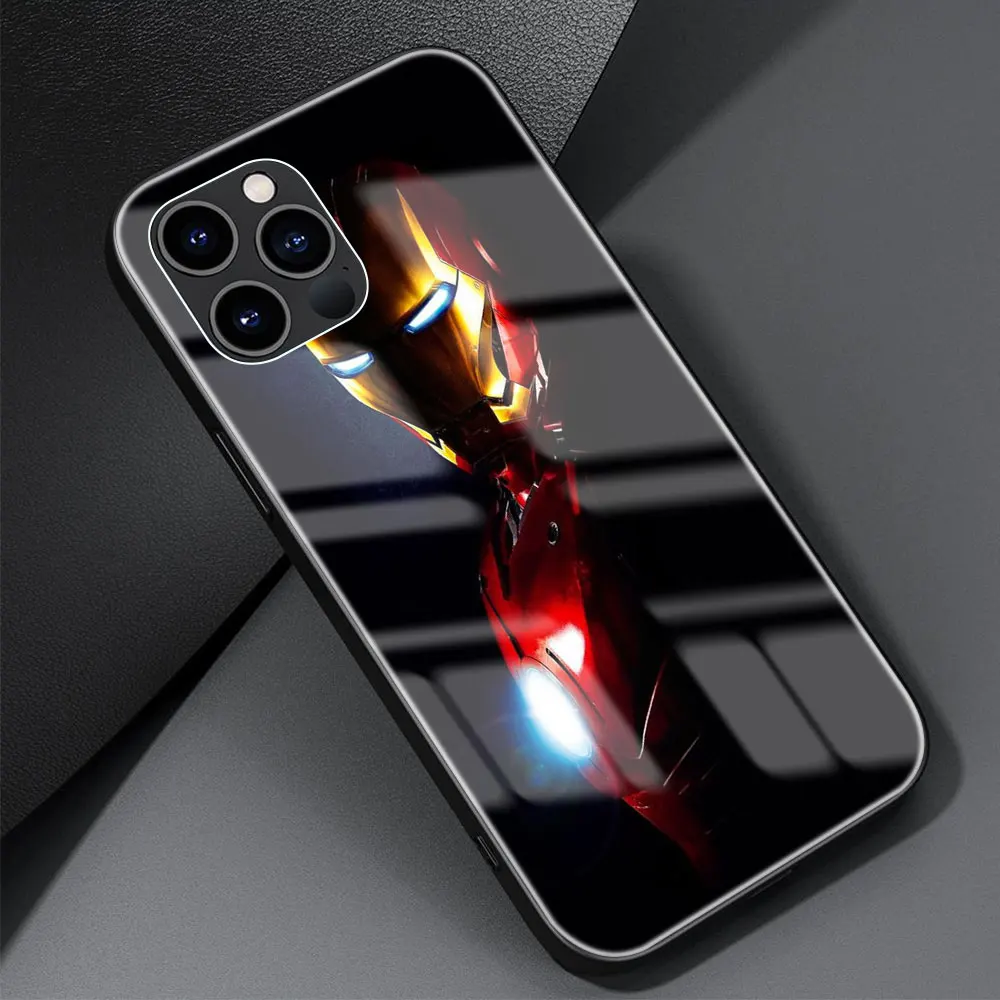 thumbnail image 1 of Funda de cristal templado Iron Man para iPhone, carcasa de Marvel para Apple 11, 12, 13, 14, 15 Pro Max, 7, 8 Plus, X, XS, XR, 1 of 5