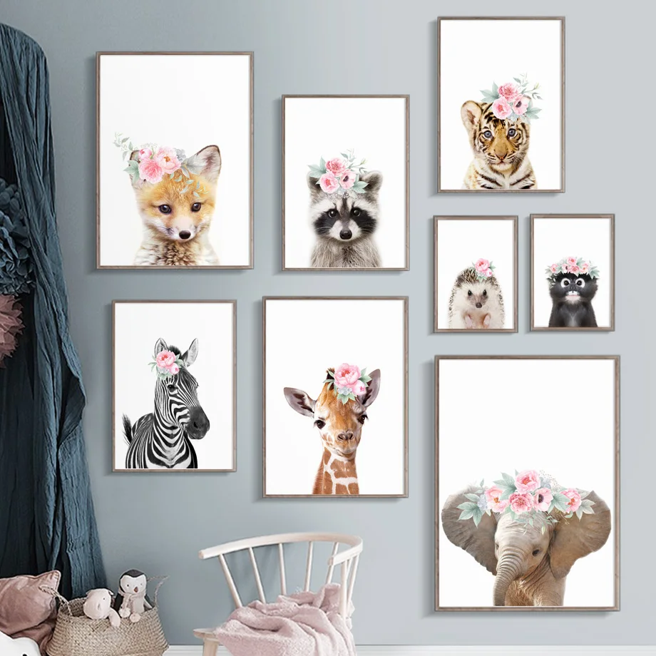 

Elephant Giraffe Tiger Lion Zebra Koala Leopard Wall Art Canvas Painting Nordic Posters And Prints Wall Pictures Kids Room Decor