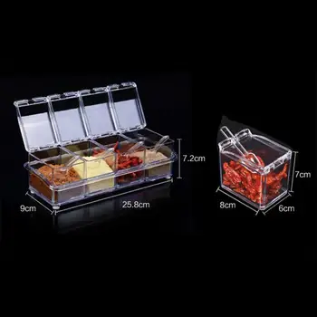 

4 Grid Spice Jar Seasoning Box Kitchen Spice Rack Spice Storage Bottle Jar Transparent Salt Pepper Cumin Powder Box Kitchen Tool