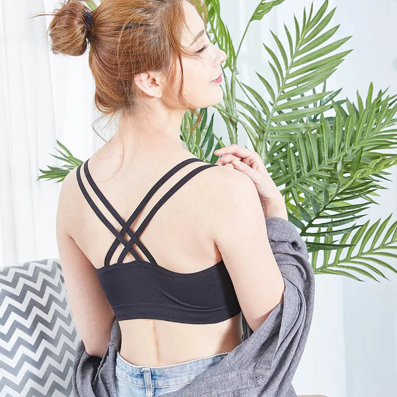 Women's Solid Color Cross Straps Beautiful Black Breathable Tube Tops Sport Yoga Bras Fitness accessories bralette plus size Women's Solid Color Cross Straps Beautiful Black Breathable Tube Tops Sport Yoga Bras Fitness accessories bralette plus size
