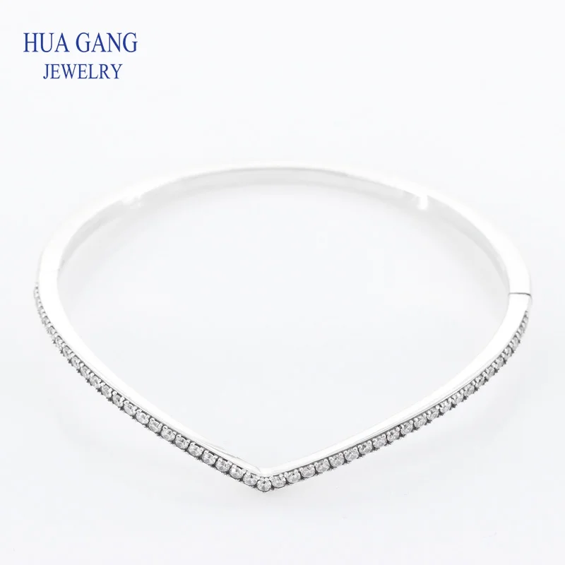 Хит, 925 пробы, Серебряный Блестящий браслет на запястье для женщин, нестареющий, украшенный камнями, браслет на запястье в форме шеврона