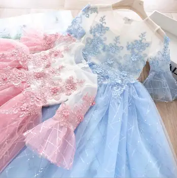 

2020 Summer New Children Baby Sequined Floral Elegant Dresses , Girls Princess Party Clothes 5 Pieces/lot Wholesale