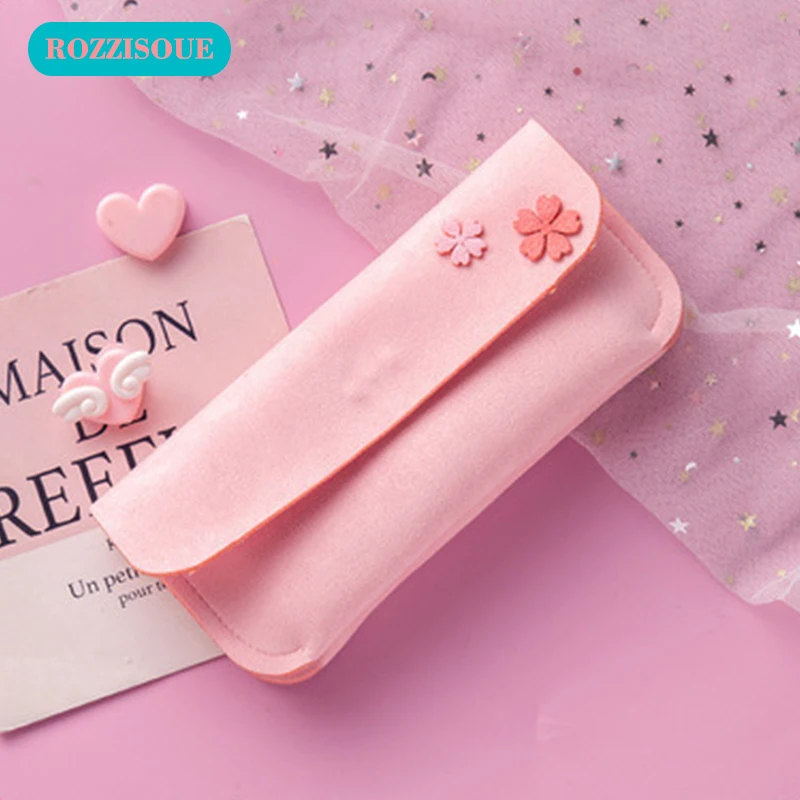 Японский чехол с цветком вишни, плюшевая ручка, сумка Trousse solaire, Kawaii, сумка для ручек, корейские сумки для школы для девочек - Цвет: 07
