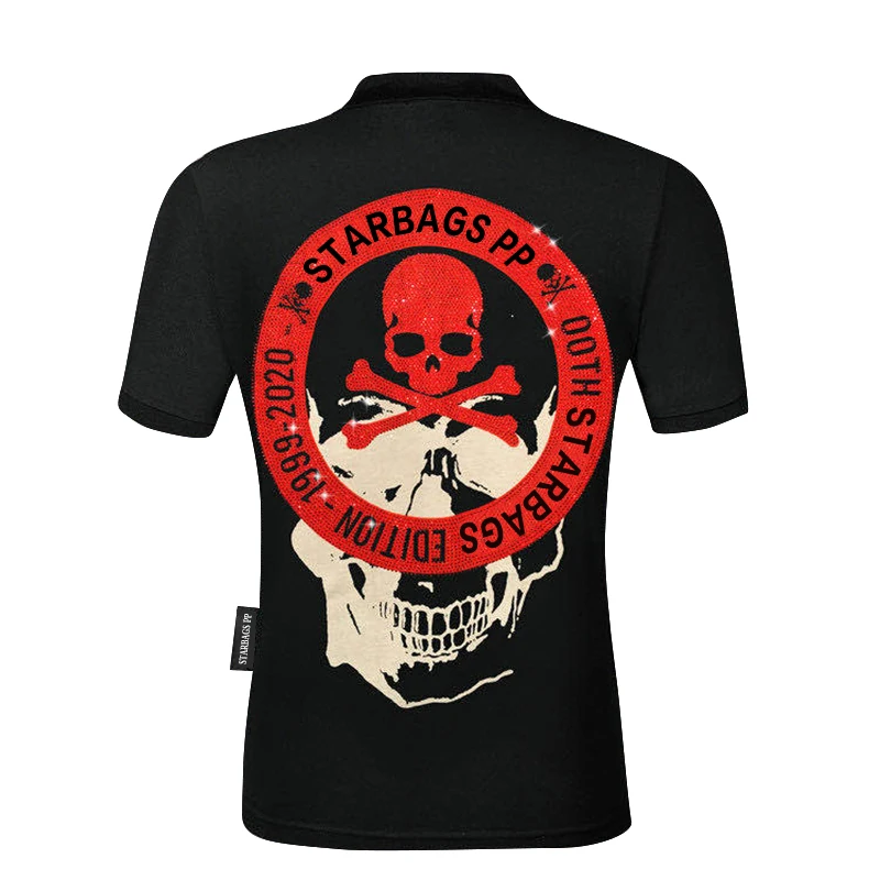 sleeve PP Original short men's lapel collar T-shirt business leisure high quality hot drill skull 2020 new product | Мужская одежда