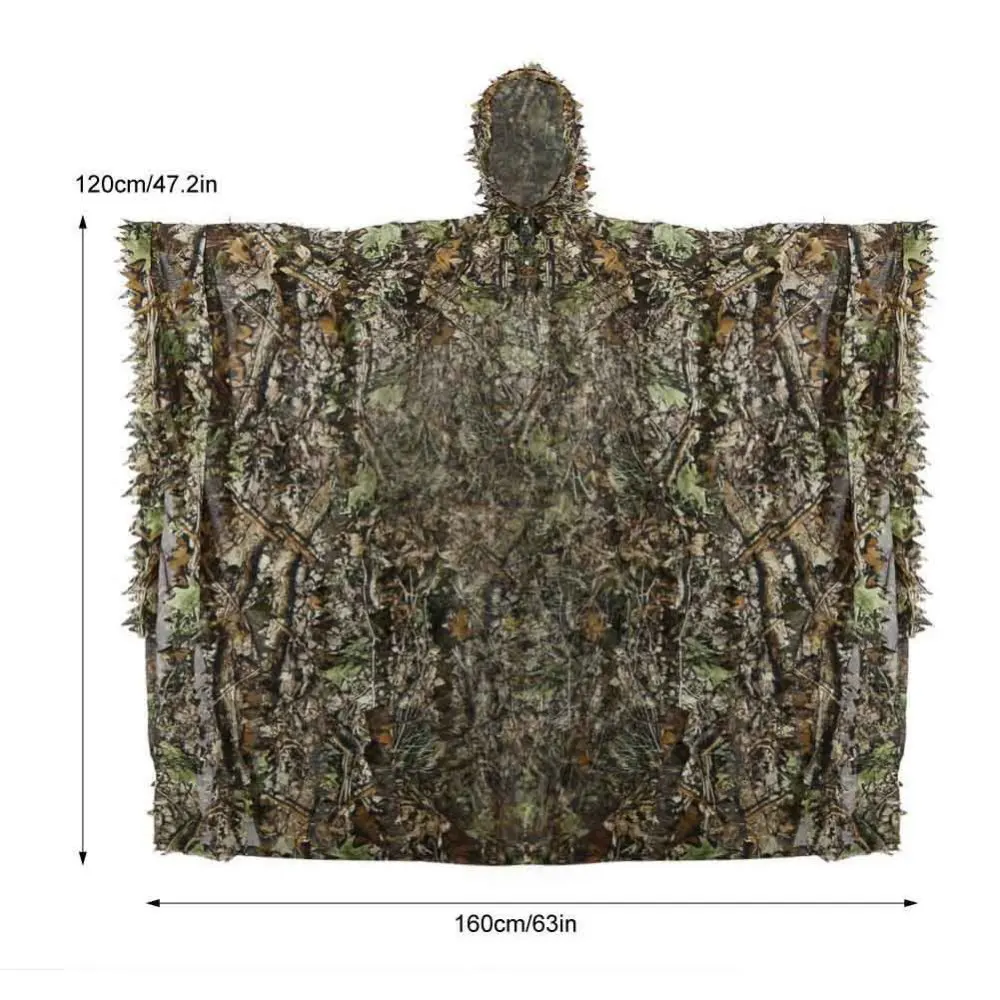 160*120cm Outdoor 3d Leaves Camo Leaf Cloak Breathable Open Poncho Type Camouflage Birdwatching Poncho Sniper Suit