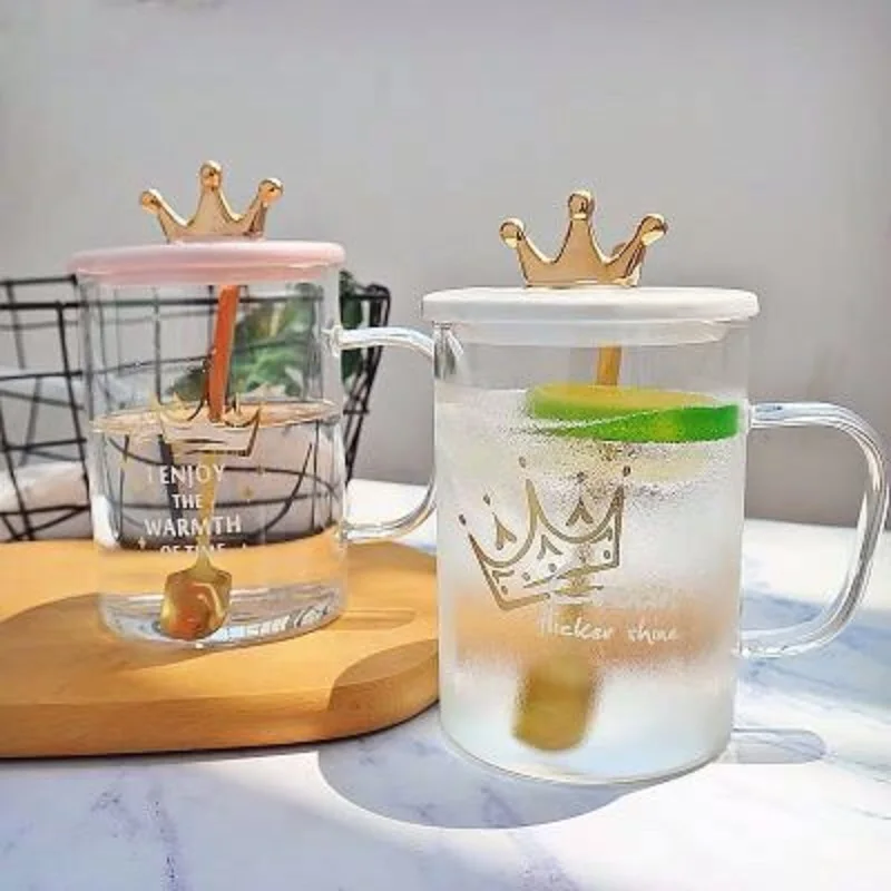 Новые Модные Симпатичные Корона ящики для хранения прозрачный Творческий Стекло Кофе Чай напитки для десерта, завтрака чашка для молока Стекло кружки с ручкой и крышкой
