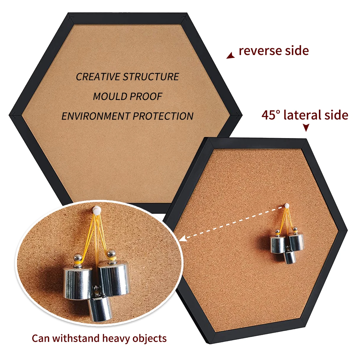 Equilateral Hexagon Cork Board Innovative Message Board Pin Boards Wood Frame Decorative Postcard Wall Bulletin