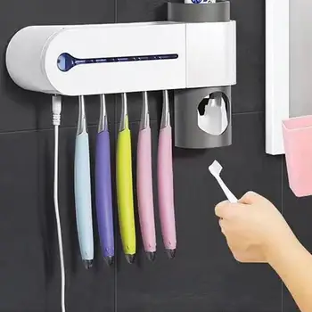 

UV Toothbrush Sanitizer Toothpaste Dispenser Toothbrush Sterilizer Toothbrush Storage Rack White USB Charging