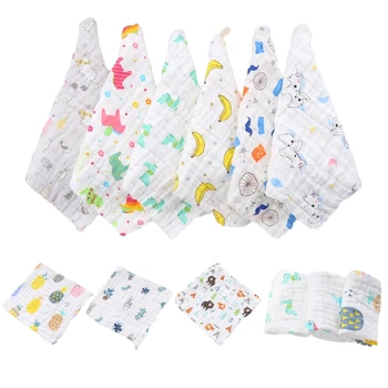 

12Pcs Baby Muslin Square Washcloth Cartoon Animals Print 6 Layers Cotton Newborn Face Towel Bibs Soft Absorbent Wipes