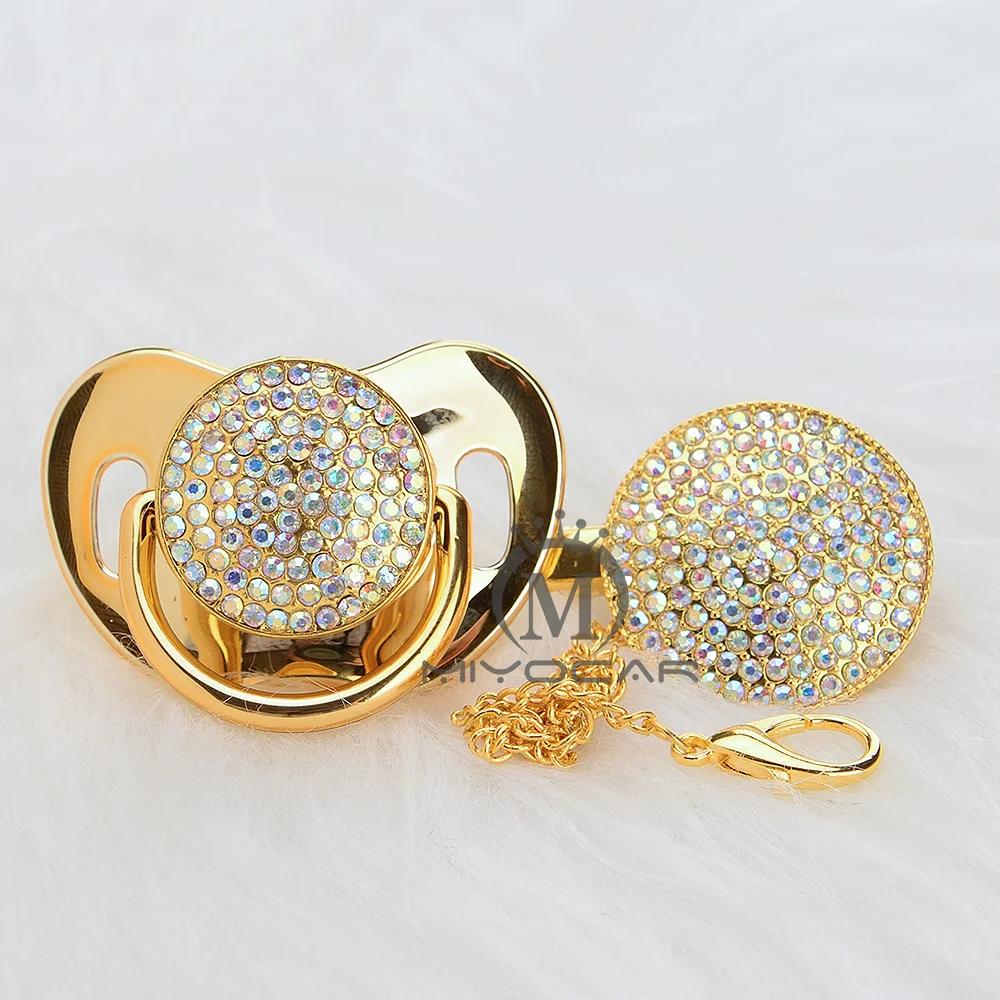 

BLING gold bling colorful pacifier and clip set dummy pacifire chain SGS pass BPA free safe AC-8