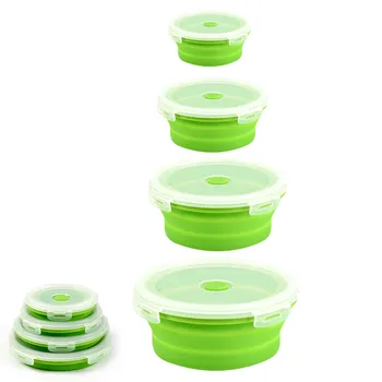 

Collapsible Food Storage Container with Lid Foldable Silicone Bento Lunch Boxes 4 Pack Outdoor Picnic Box Kitchen Accessories