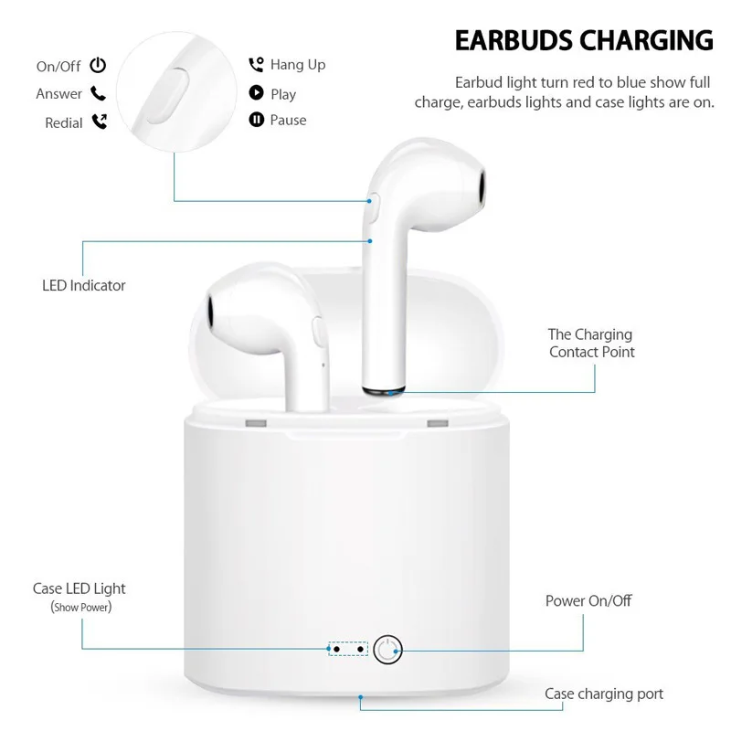I7s tws наушники mi ni Hi Fi стерео Bluetooth настоящие беспроводные включают зарядное