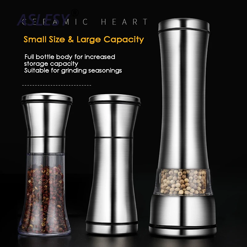 Pepper Grinder Salt Shaker Best Spice Mill with Brushed Stainless Steel Ceramic Blades Adjustable Coarseness Home Kitchen Tools