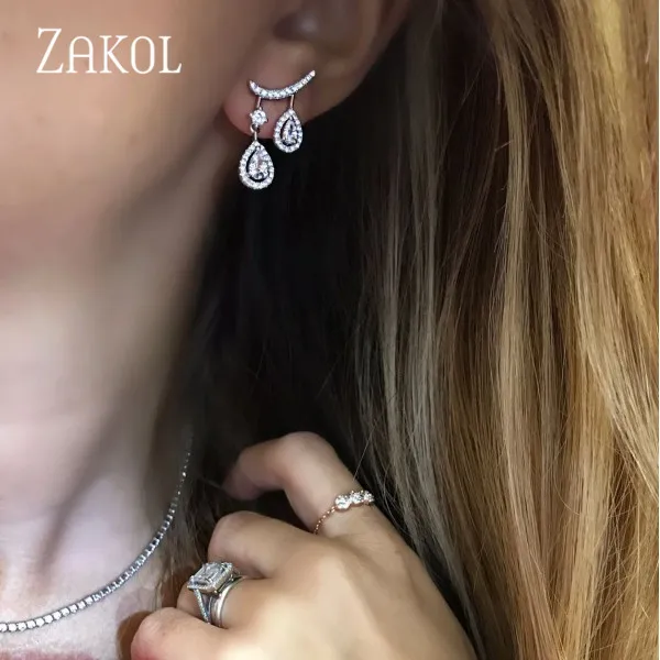 

ZAKOL Personality Cubic Zirconia Double Drop Dangle Earrings for Women Wedding Dinner Anniversary Birthday Gift Jewelry FSEP2388