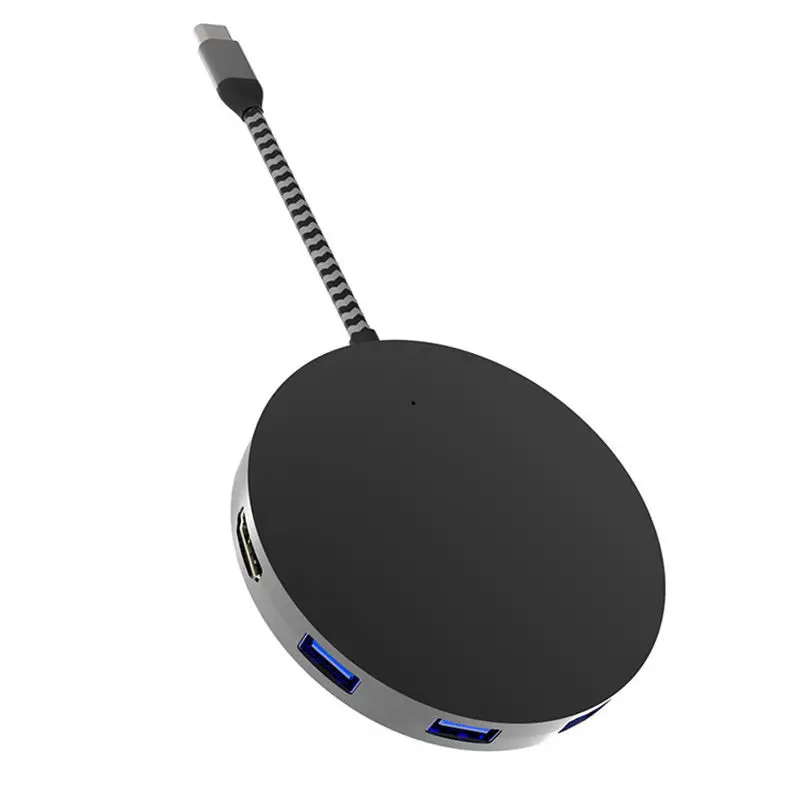 

Type-C Hub 8 In 1 Multi-Functional Wireless Charging Adapter Round Bluetooth Charger For Mac OS / Windows / Linux / Android