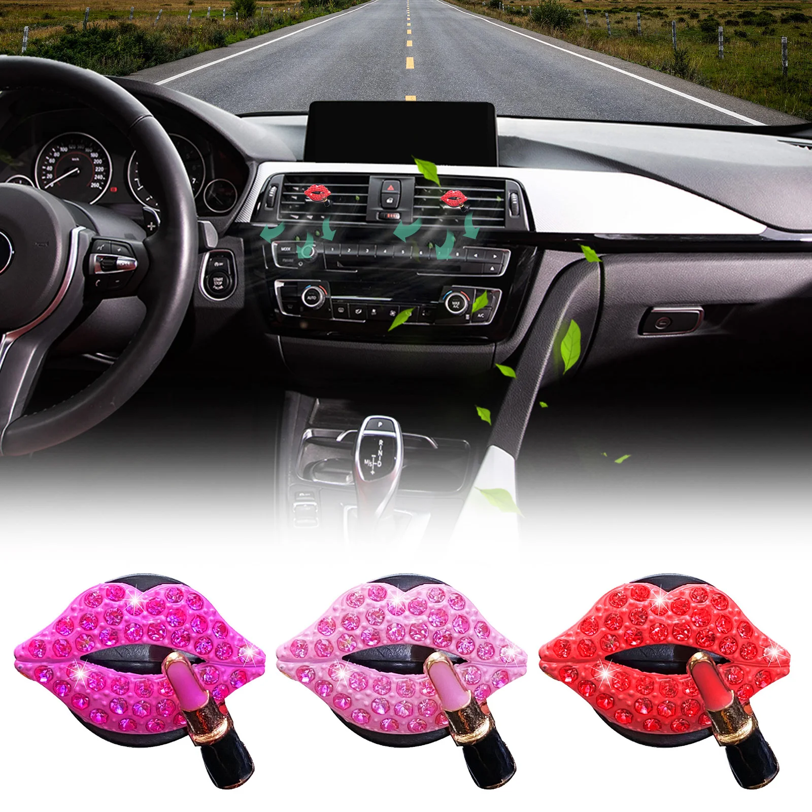 

Red Lips Car Vent Clip Bling Car Interior Decoration Rhinestone Lipstick Car Air Freshener Clip Auto Interior Air Fresher