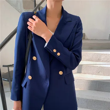 

CBAFU spring autumn fashion double breasted OL women blazer long sleeve loose jacket slim female outwear work wear blue/red P959