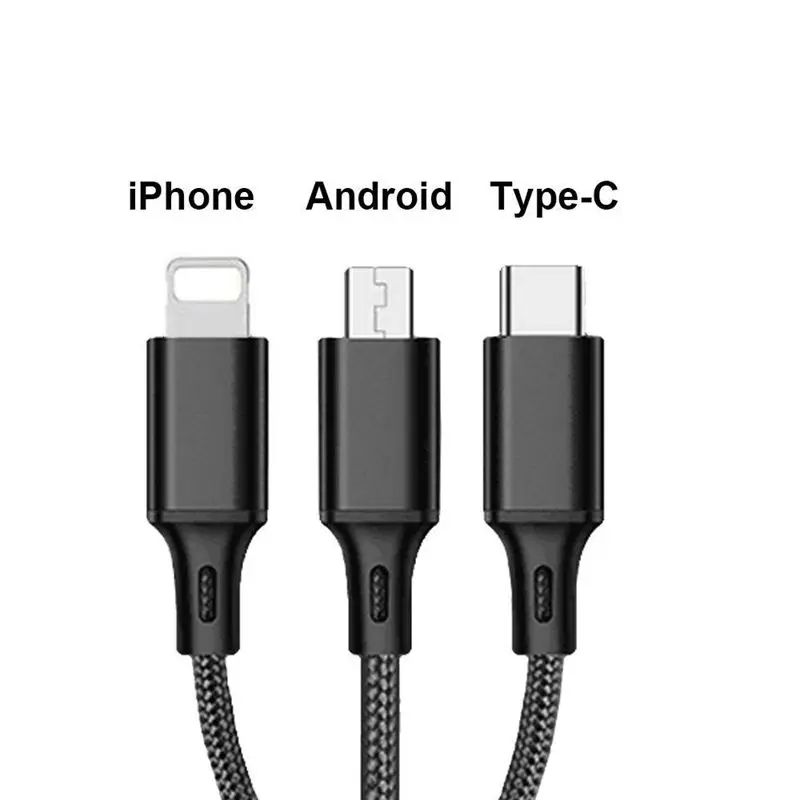 2 шт. в упаковке, мульти usb-кабель-3 в 1, кабель для зарядного устройства в нейлоновой оплетке, 4 фута(1,2 м), алюминиевый разъем, usb-шнур для зарядки, совместимый с iPhone