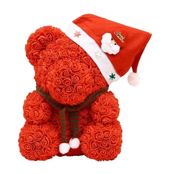 

25cm Christmas PE Bear of Roses Bear Rose Flower Artificial New Year Gifts for Women Valentines Gift