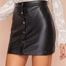 Сексуальные женские облегающие спереди мини юбки из искусственной кожи с высокой талией женские юбки на пуговицах черные однобортные короткие юбки с запахом для вечеринок